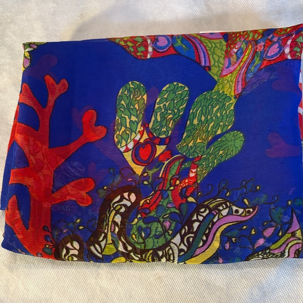 Giacomo Cinque Ocean Abstract Coral Motion Boho long chiffon scarf / Wrap